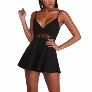 Windsor Black Lace Spaghetti Strap Romper